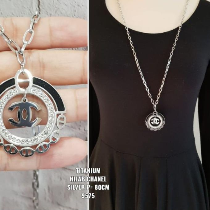 ➩ Kalung Hijab Panjang Titanium List Hitam ➴