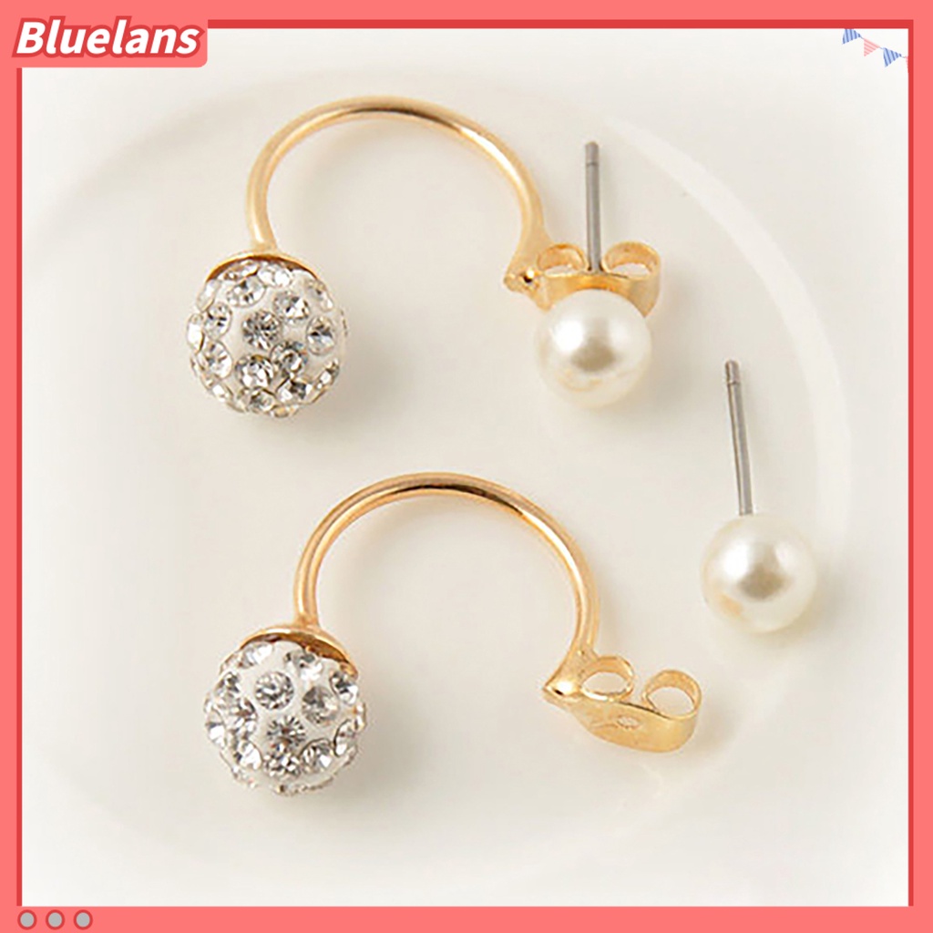 Bluelans 1Pair Ear Studs Faux Pearl Decor Jewelry Alloy Women Front Back Stud Earrings Party