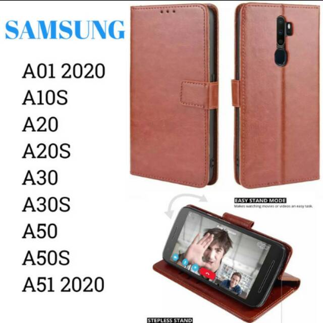 Leather Flip Cover Samsung A01 A10S A20S A30S A50 A50S A51 Sarung Casing Kulit Dompet Wallet Case