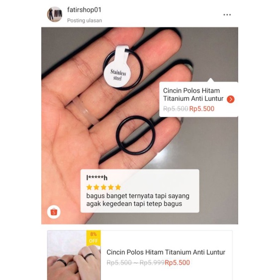 Cincin Polos Hitam Titanium Anti Luntur