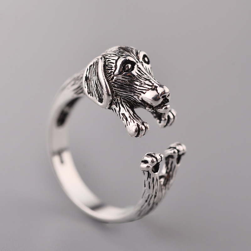 Cincin Model Terbuka Desain Hewan Zodiak Anjing Gaya retro Jepang Dan Korea Untuk Wanita