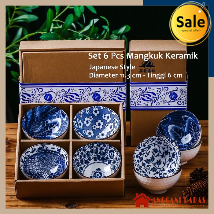 Mangkok Jepang Souvenir Nikahan Peralatan Makan Mangkuk Set Keramik 6 Pcs