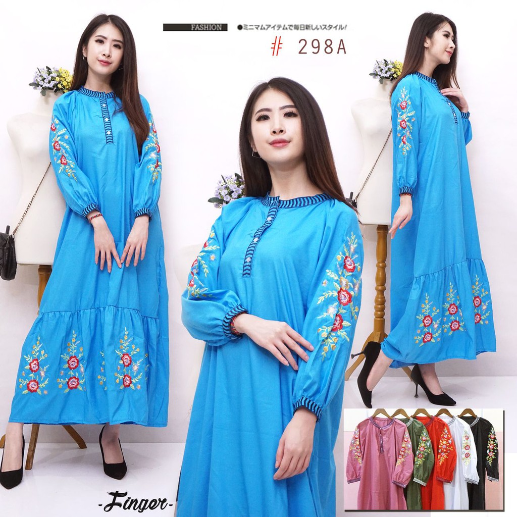JakartaFashion - gamis kerah bordir bunga cantik maxy dress katun vaganza elegan muslim busui