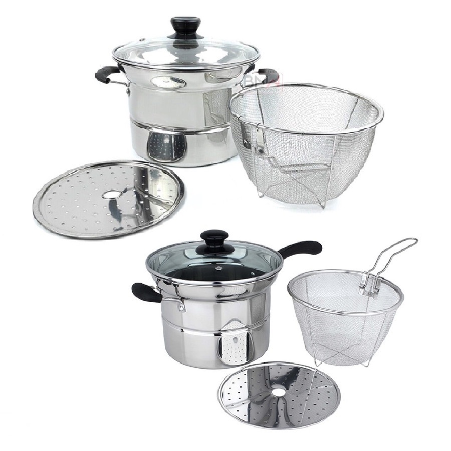 Panci 3in1 Deep Fryer Penggorengan Panci Goreng Kukus Steamer Frying Panci Kentang Multi Pot