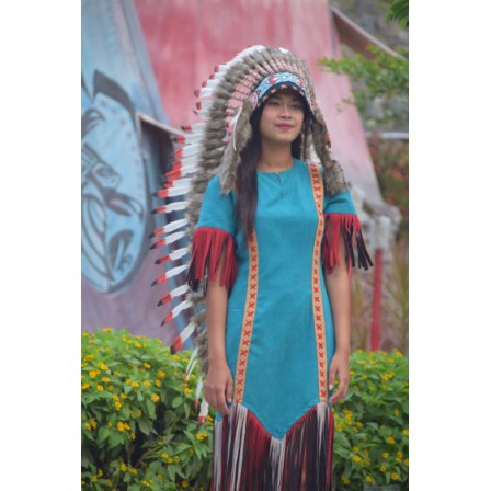 TOPI INDIAN - INDIAN HEADDRESS MEDIUM ANGSA MONTE MERAH TUTUL PUTIH