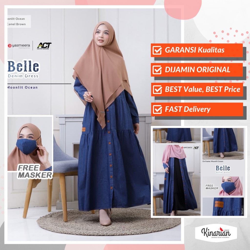 BELLE dress by Yasmeera - Gamis DENIM Eksklusif Denim Fodia 6.5oz (Full Cotton) finishing BIO-Wash