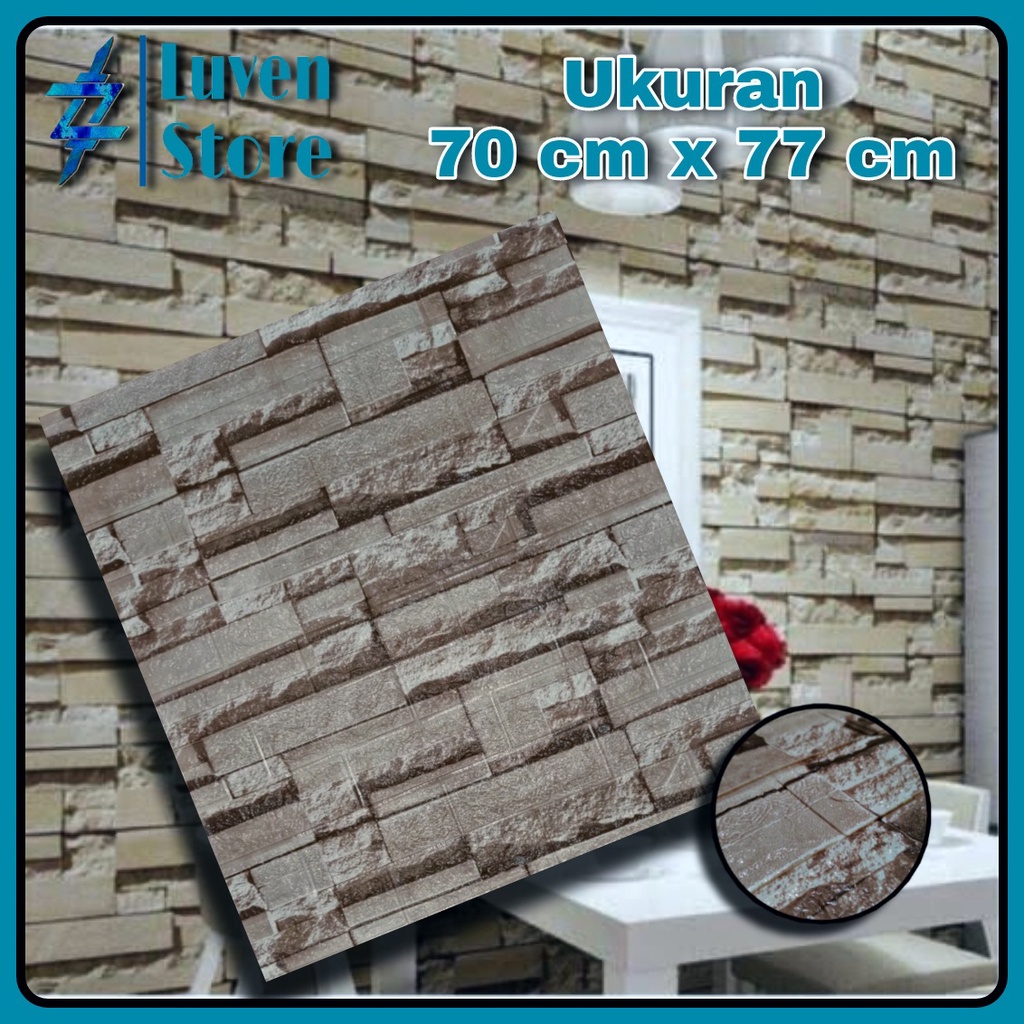 Paket Hemat 10 Lembar Wallpaper 3D Foam Brick. Wall Stiker Dinding Dekorasi Rumah Terbaik.-Corak Cream