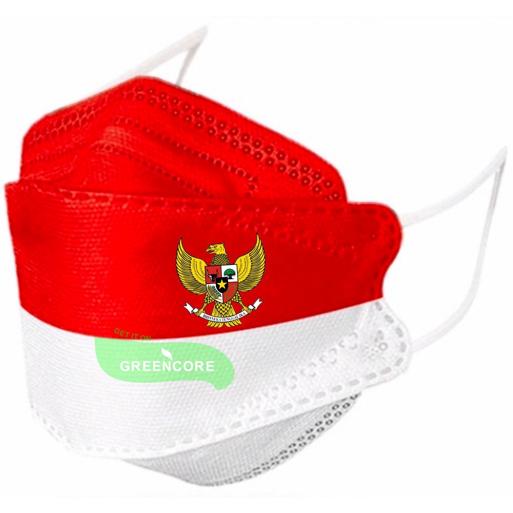 Masker merah putih bendera indonesia kf94 logo hut ri 4 lapis ply garuda 17 agustus kampanye kaos partai parpol korpri tni polisi polri atlet olahraga event acara kementrian bumn pns dishub pertamina perusahaan aksesoris non duckbill hijab kain kn95 murah