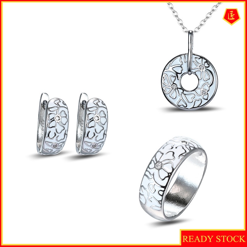 [Ready Stock]New White Flower Rings Pendants Necklace Set