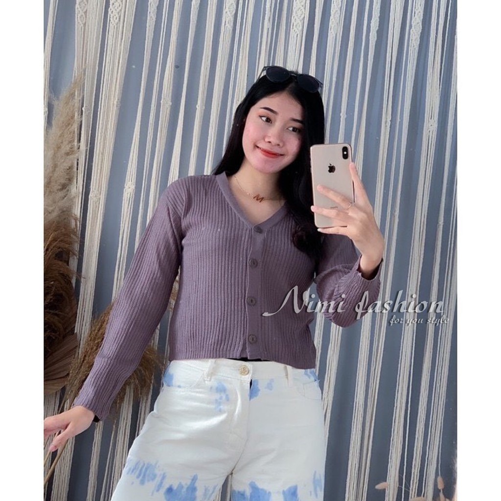 Nimi Cardy Crop Button | Cardigan Rajut Atasan Wanita | Knit Wear | Cardy Selebgram Cardigan Wanita