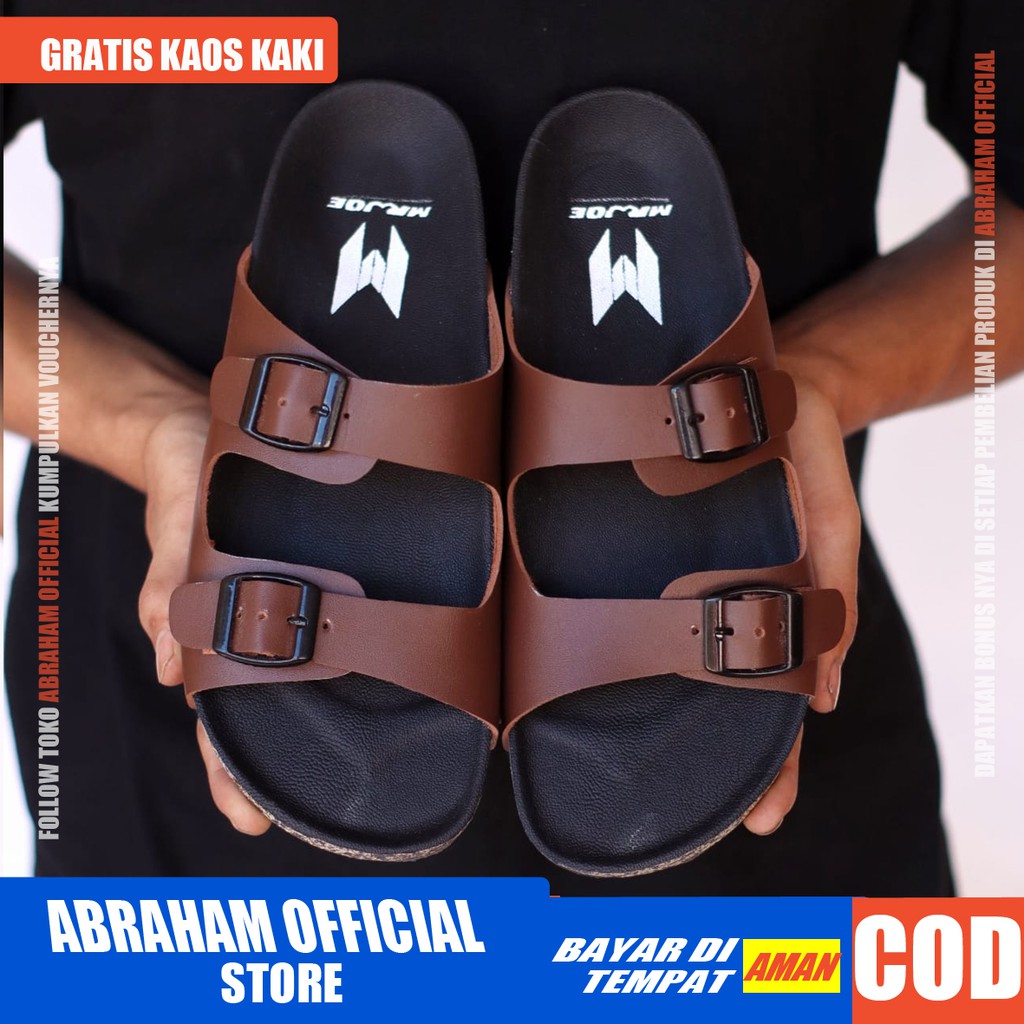 ABRHM x TASLIM Sandal Slide Pria Sandal Slop Pria Kulit Pu Sandal Selop Cowok / Cowo Keren Kekinian