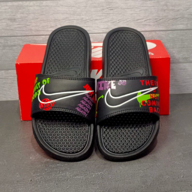 Sandal Slide Nike Benassi Black Planet of Hoops Sendal slop Nike Benassi Galaxy