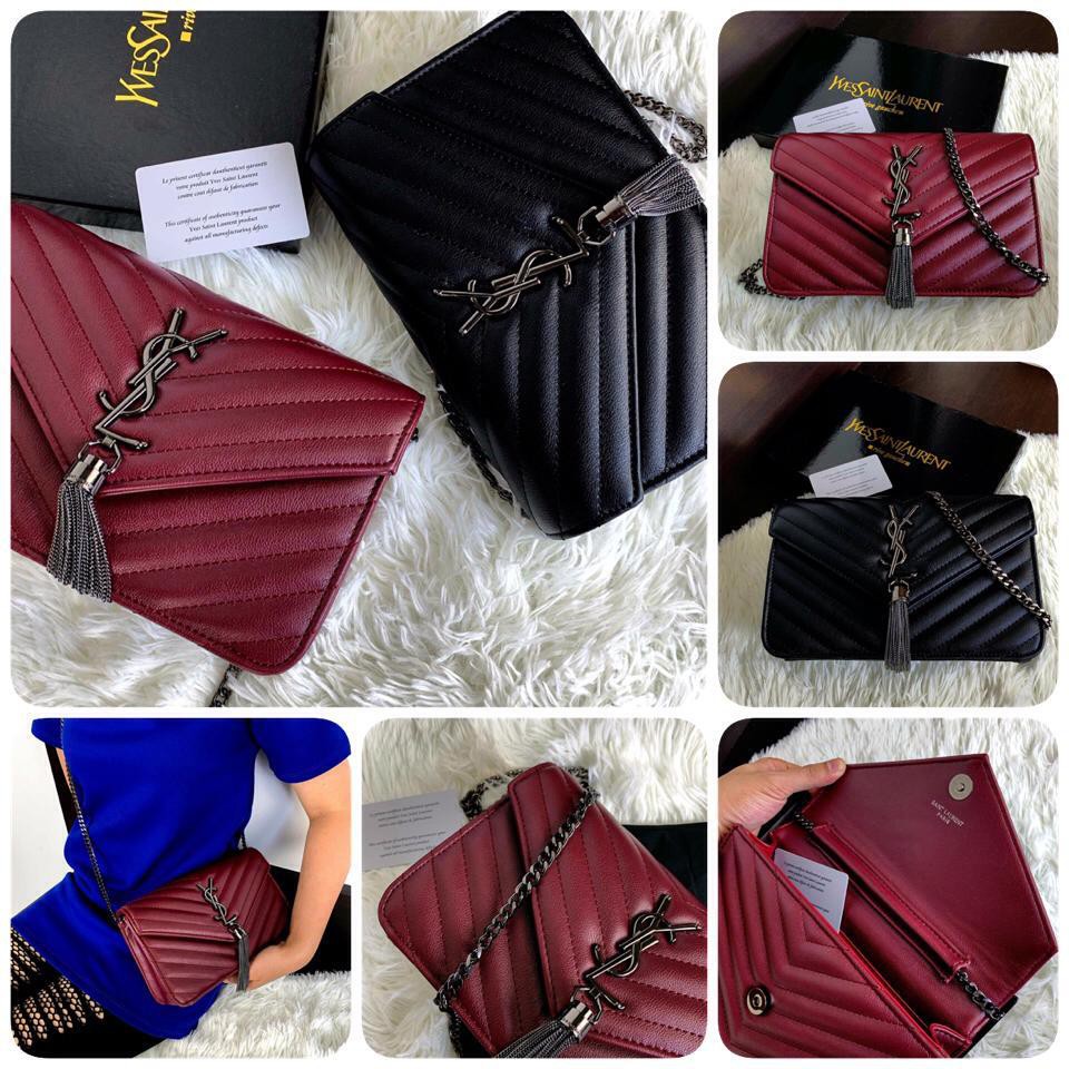 YvesSaintLaurent Kate Chevron Tassel Chain Leather Bag #S68