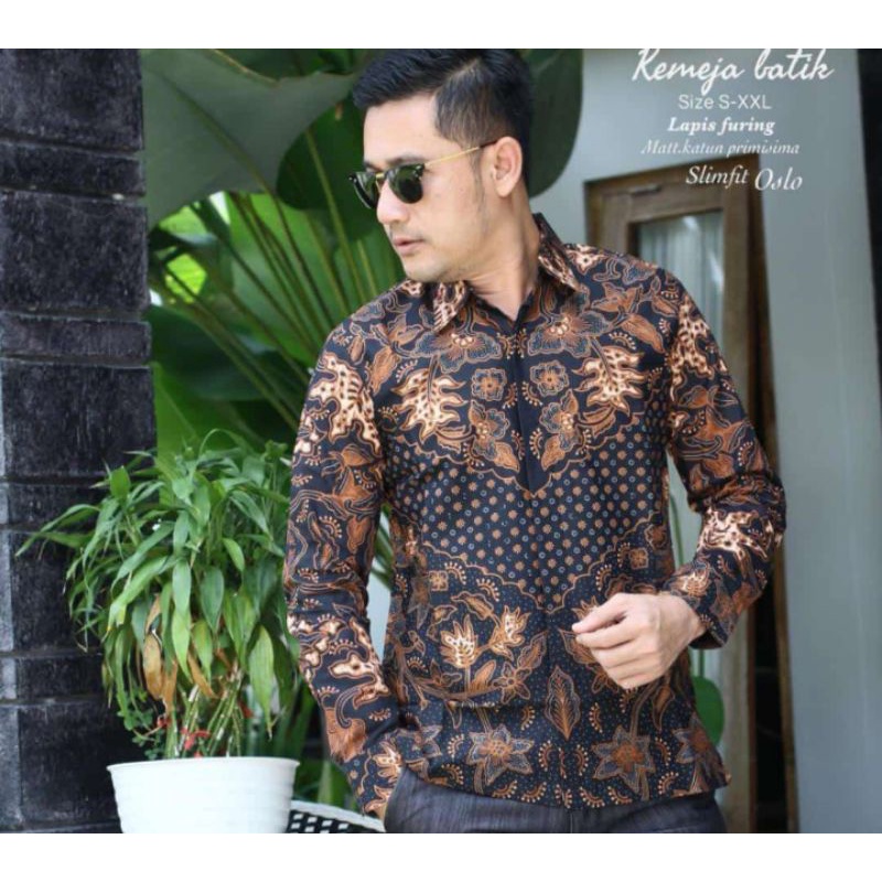 KEMBANG TIBO kemeja batik pria modern lengan panjang terbaru berlapis furing