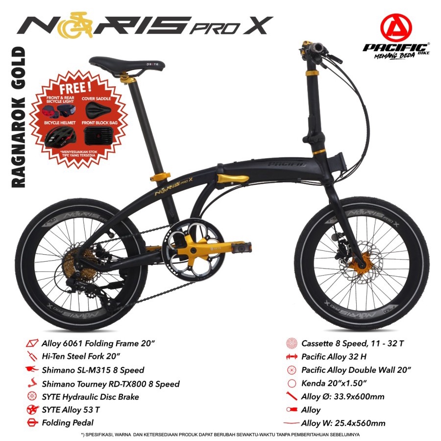 SEPEDA LIPAT PACIFIC NORIS PRO X 20” FRAME ALLOY 8 SPEED HYDRAULIC DISC BRAKE BICYCLE FOLDING BIKE