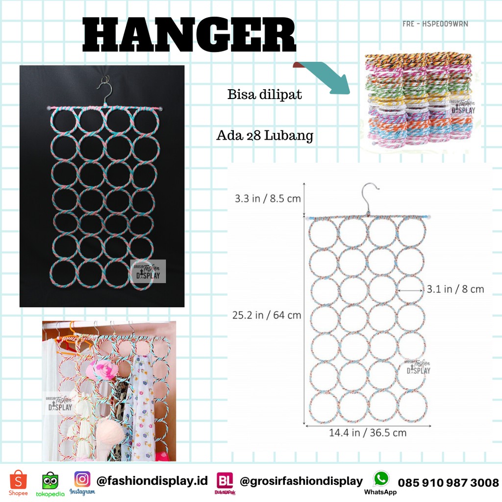 Hanger Syal Pasmina 28 Lubang Rotan Warna Warni/Gntungan Kerudung Syal/Gantungan Jilbab Murah-BH