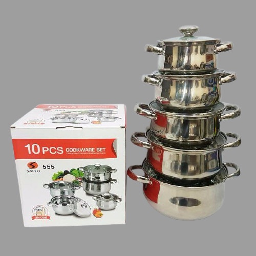 Panci Stainless Steel Saito 555  6pcs GN CG2 | CookWare Set Tutup Kaca