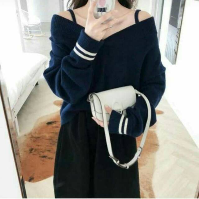Top zara navy rajut