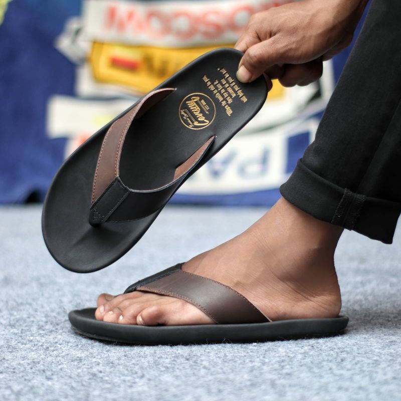 JAVIT Sandal Jepit Pria Kulit Asli Sendal Cowok Casual Main Kombinasi Warna Keren