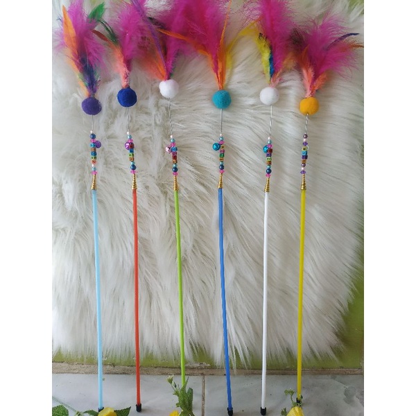 [ LOLYSHOP ] Mainan Kucing Tongkat Bulu Manik