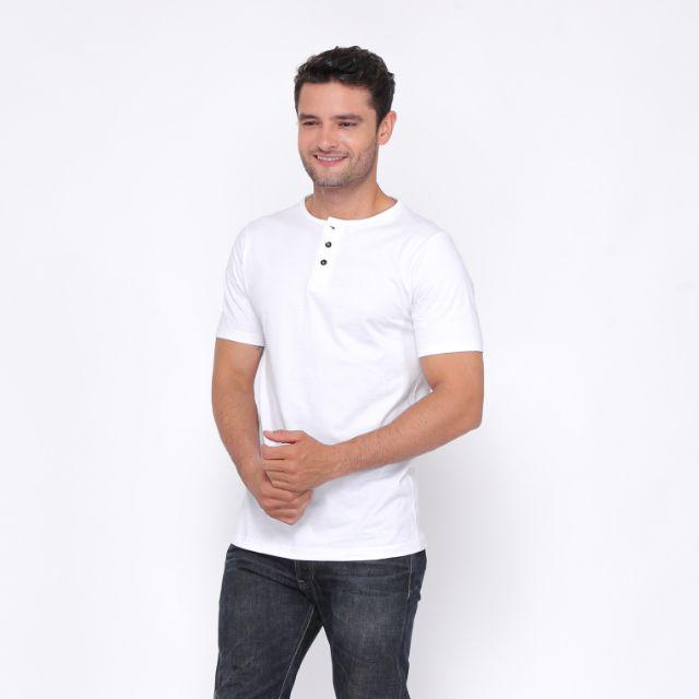 MANLY Kaos Polos Kancing / Kaos Polos Henley / Kaos Polos Hanley / Kaos Polos-5. KANCING PUTIH