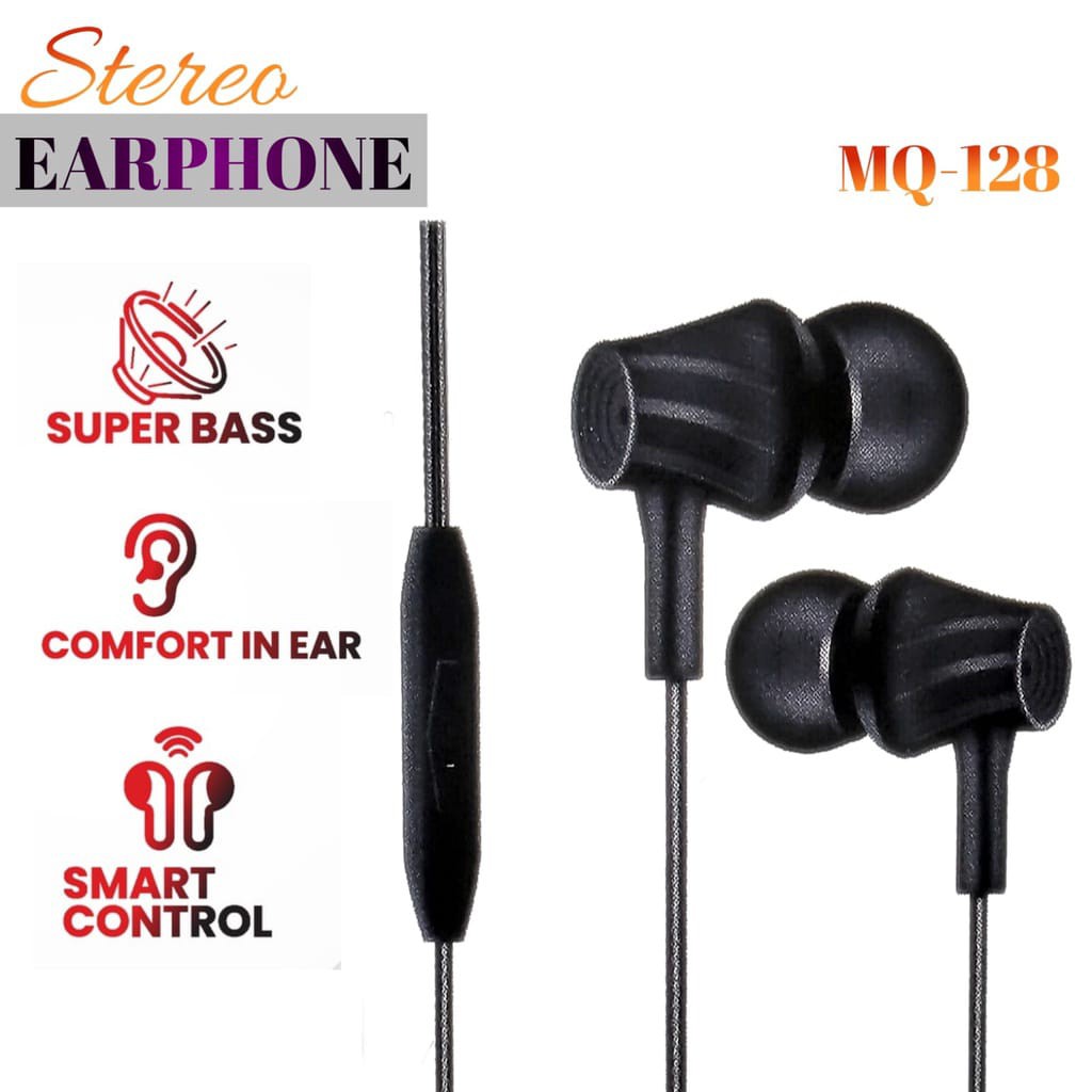 SB MQ 128 Earphone Headset Kabel Handsfree In Ear HiFi dengan Mikropon