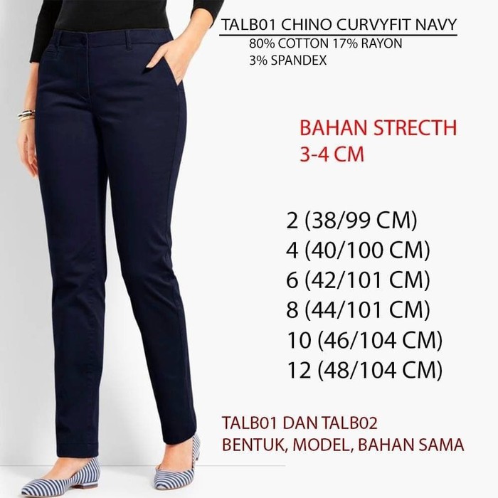 Celana Branded Wanita - TALBOTS 01 CHINO CURVYFIT NAVY