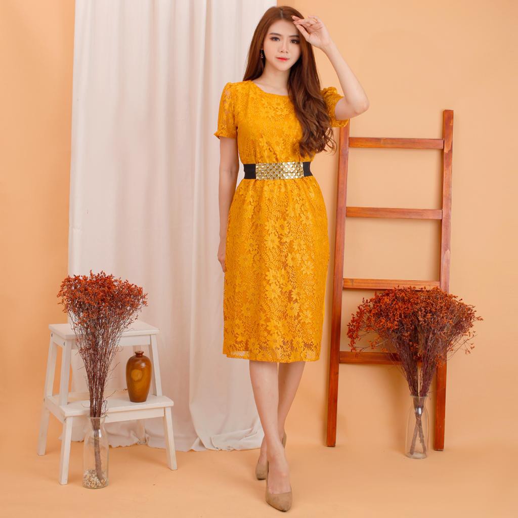 Kathryn collection #143 , DRES ROK SPAN SCUBA IMPORT PREMIUM KOMBINASI BRUKAT GLITER FREE BELT