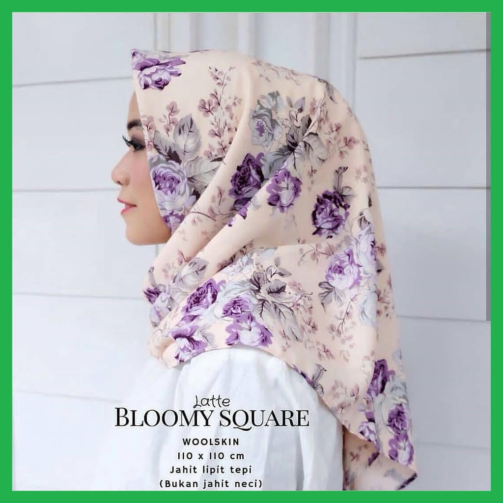 Segi Empat Bloomy Square Hijab 115 Motif Adem Bunga Max Monalisa Black Silver Pink MocaLate Maroon