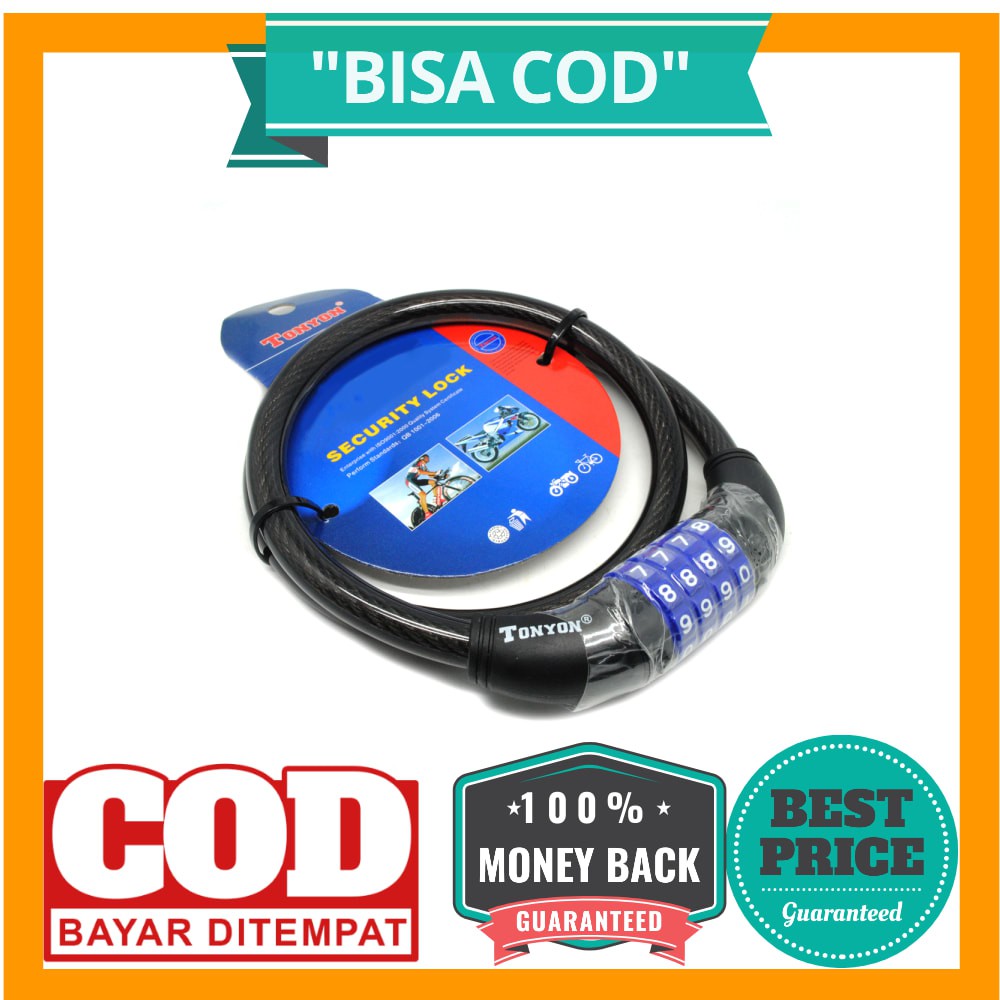 BISA COD Tonyon Gembok Sepeda Kode Angka 4 Digit - Black