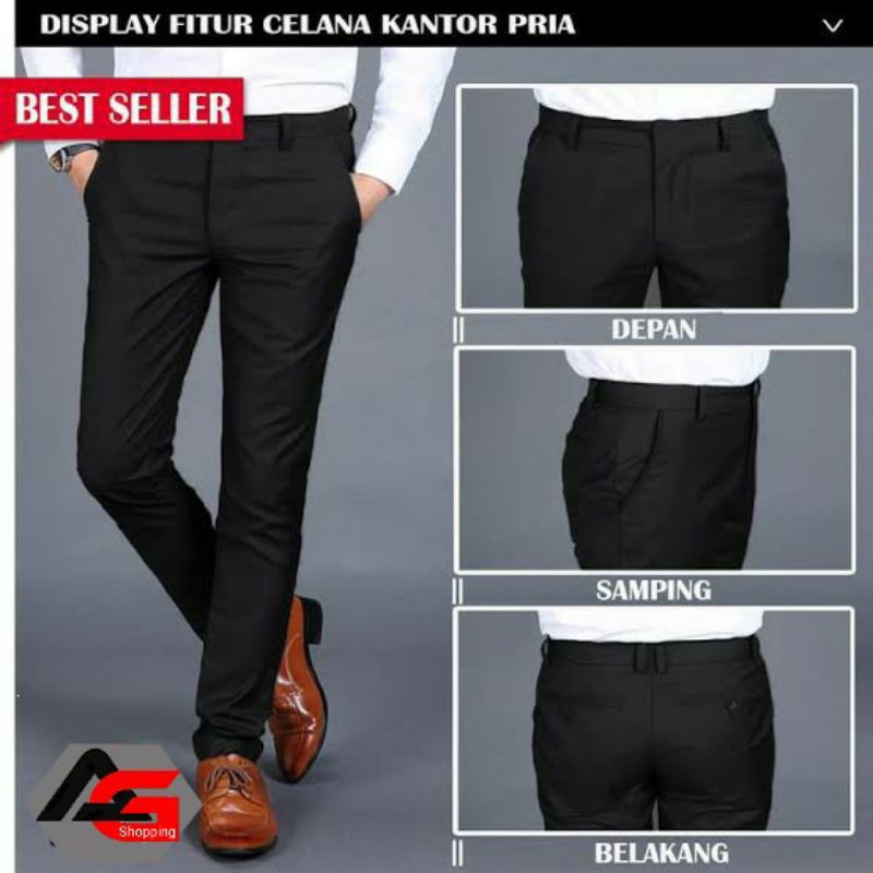 Celana Formal Pria Kerja Reguler Standar Kantor Bahan Kain Teflon Size 27 - 38 Murah Adem Nyaman