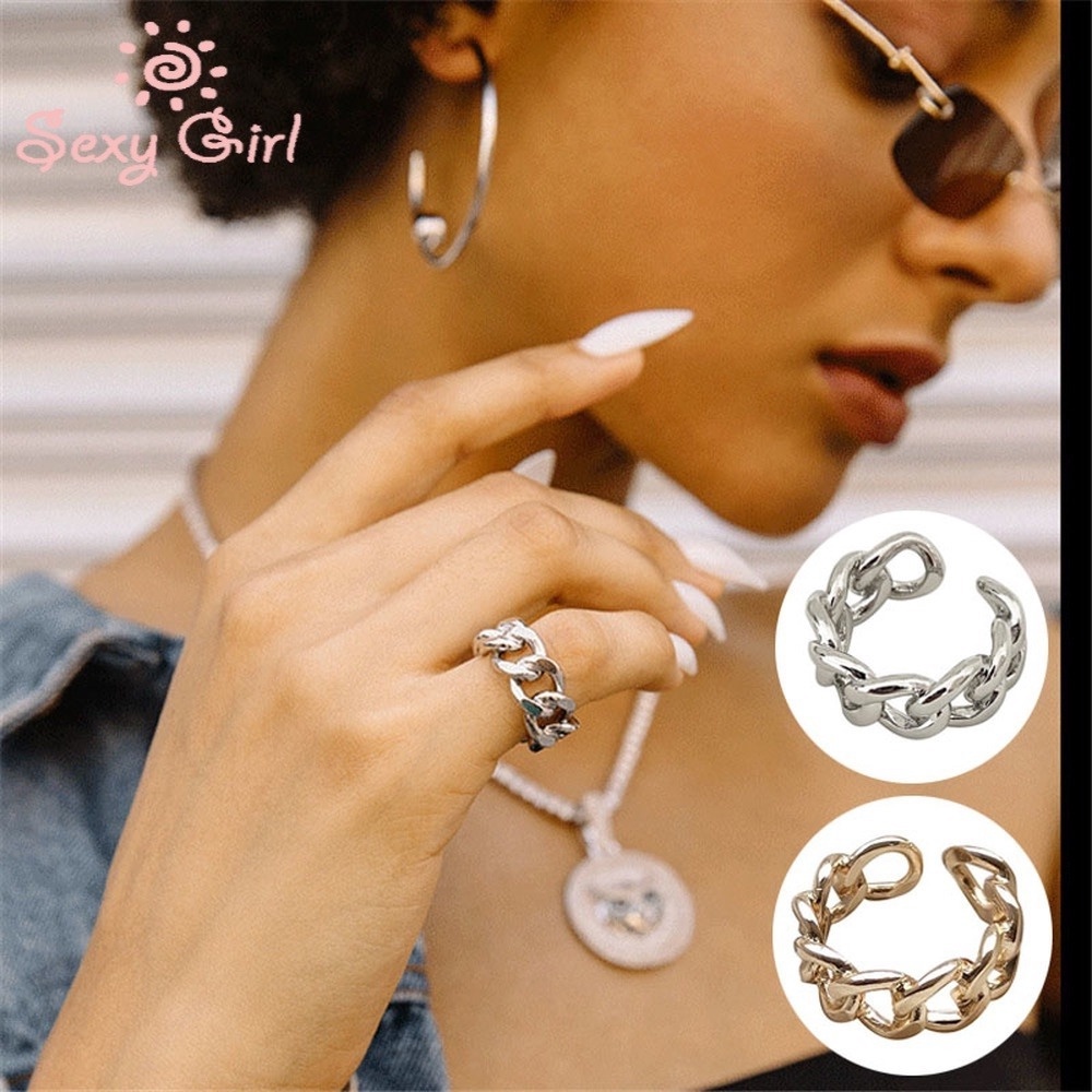 Fashion Index Finger Ring Street Shooting Men Women Creative Chain Opening Ring Hip Hop Trendy Jewelry