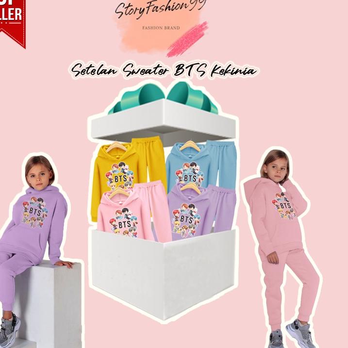 Setelan Sweater anak perempuan Motif BT21 / BTS Baju Setelan Sweater anak perempuan