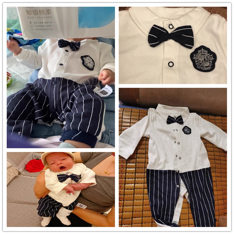 12.12 SALES!Jumpsuit Bayi Anak laki-laki Baru Lahir Dasi Lengan Panjang Pria Baju Monyet Pakaian Baby Romper 3-18Bulan