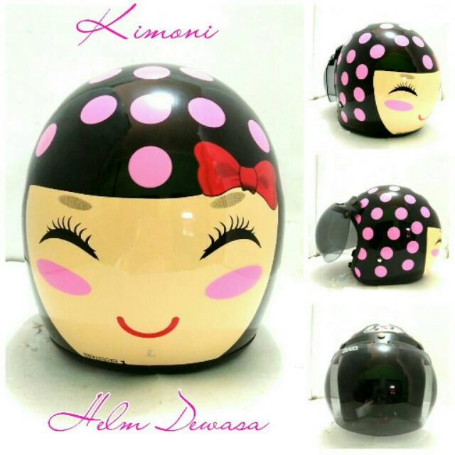 Helm Bogo Retro SNI JPN Kimoni Hitam Pink Kaca Bogo