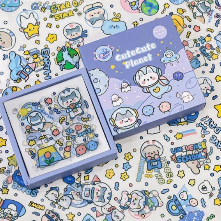 

Oke Price.. 50/100 lembar sticker dengan box Happy Day bahan PVC untuk scrapbook/Tumbler