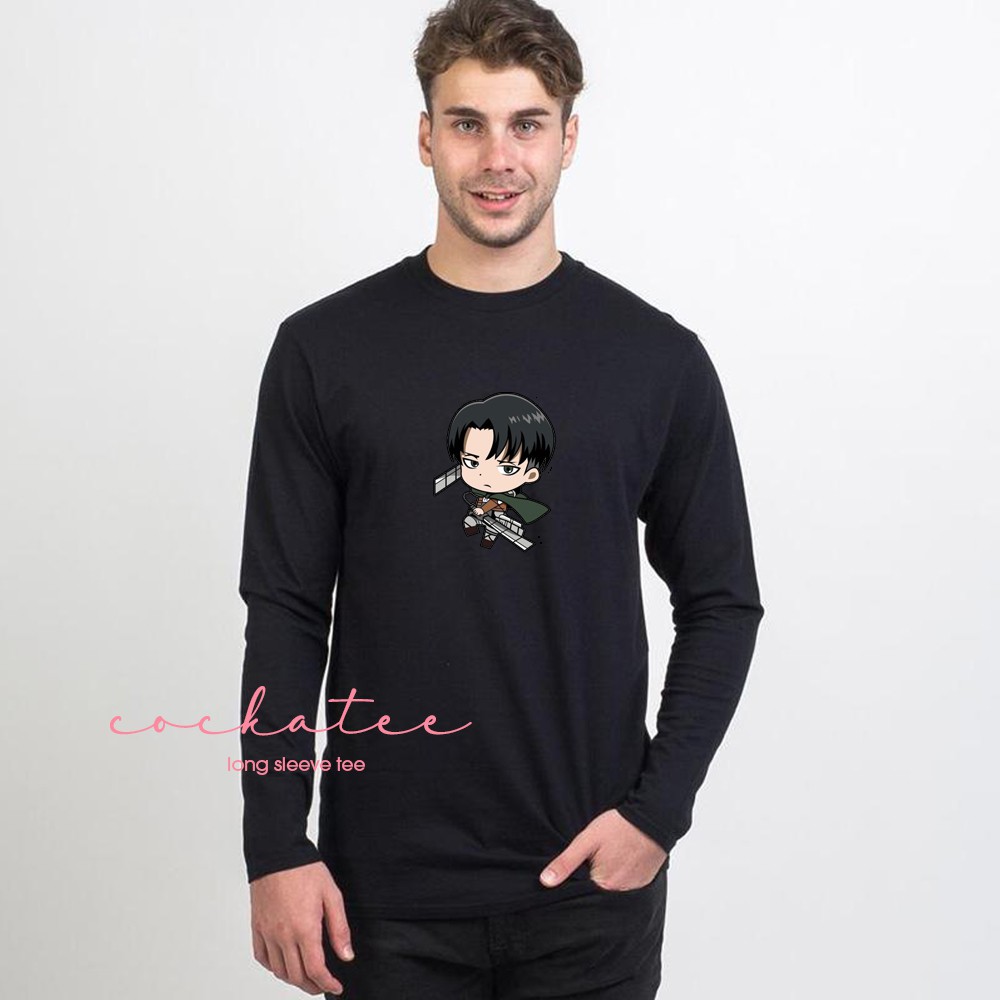 Kaos AOT Levi - T-Shirt Levi Ackermann - Baju Levi AOT Lengan Panjang - Kaos Polos Cockatee COC51