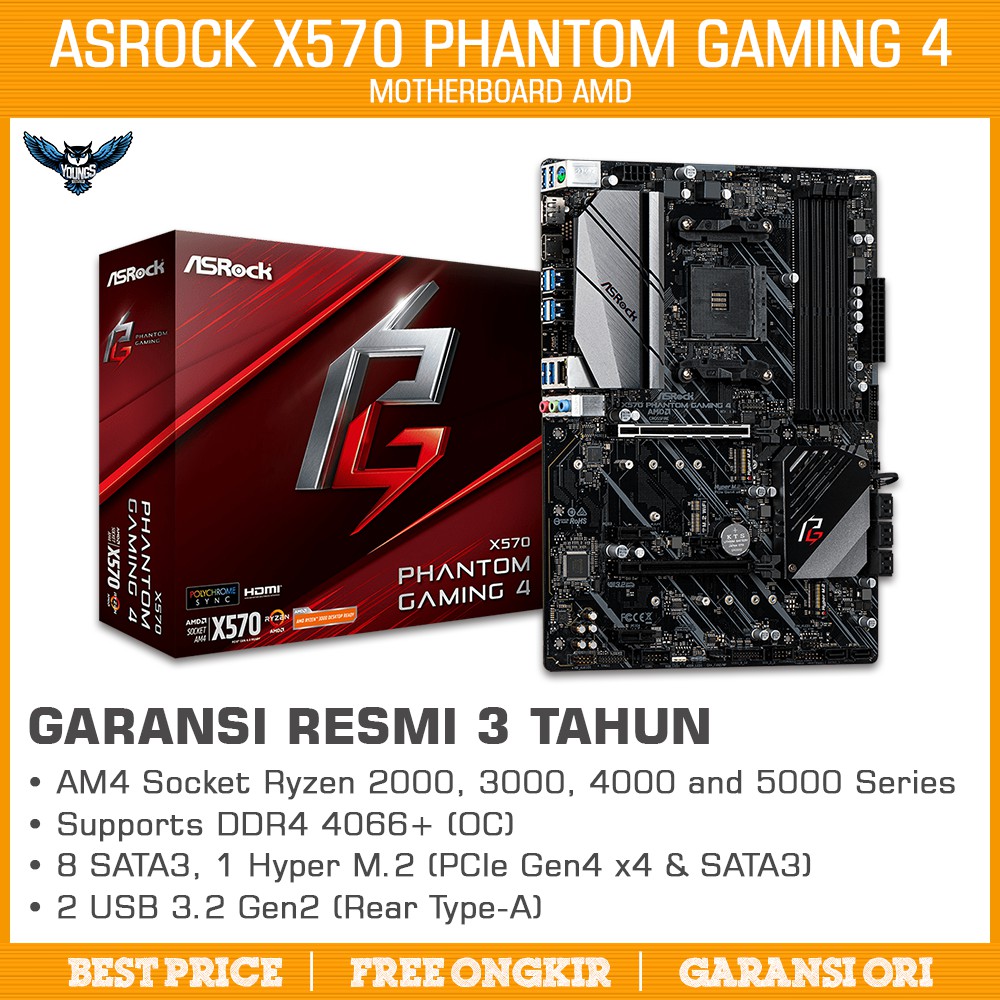 ASROCK X570 PHANTOM GAMING 4 AM4 DDR4 ATX MOTHERBOARD AMD