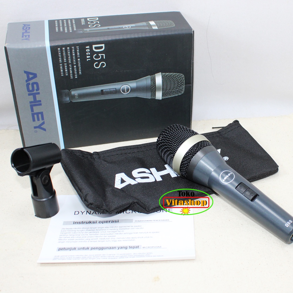 MICROPHONE ASHLEY D5S MIC KABEL DYNAMIK MIK VOCAL SUARA JERNIH