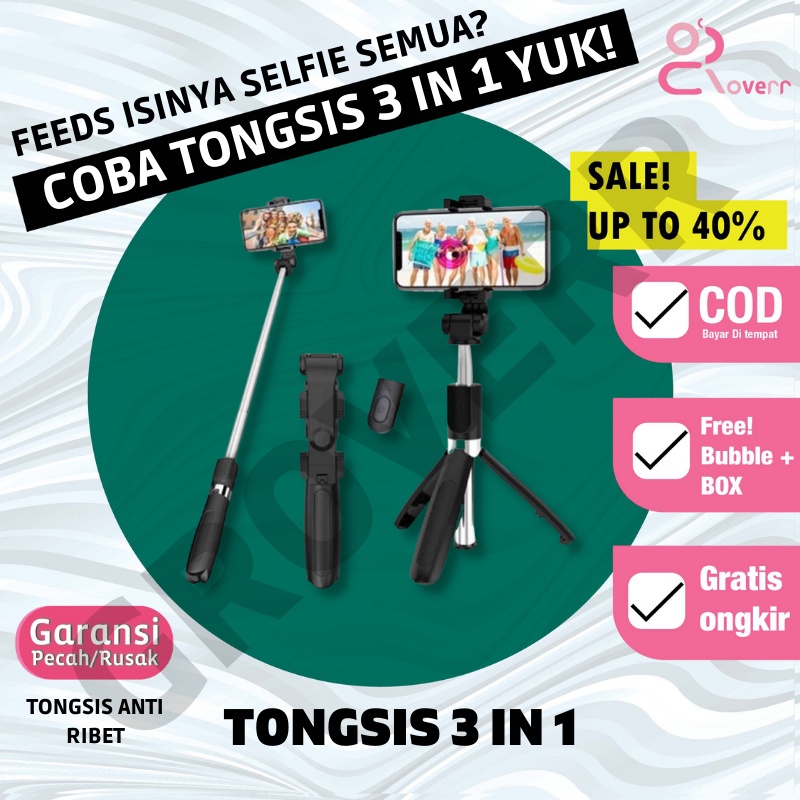 Tongkat Selfie Tongsis Tripod Tripot Hp Handphone Berdiri Wireless Selfie Stick Portable S03 Stand Holder Hp 3 in 1 Remot Remote Control Bluetooth Shutter Ios Android Multi Use Live Stream Selfie Stick Portabel 360 derajat Universal Kamera Dudukan GoPro 2