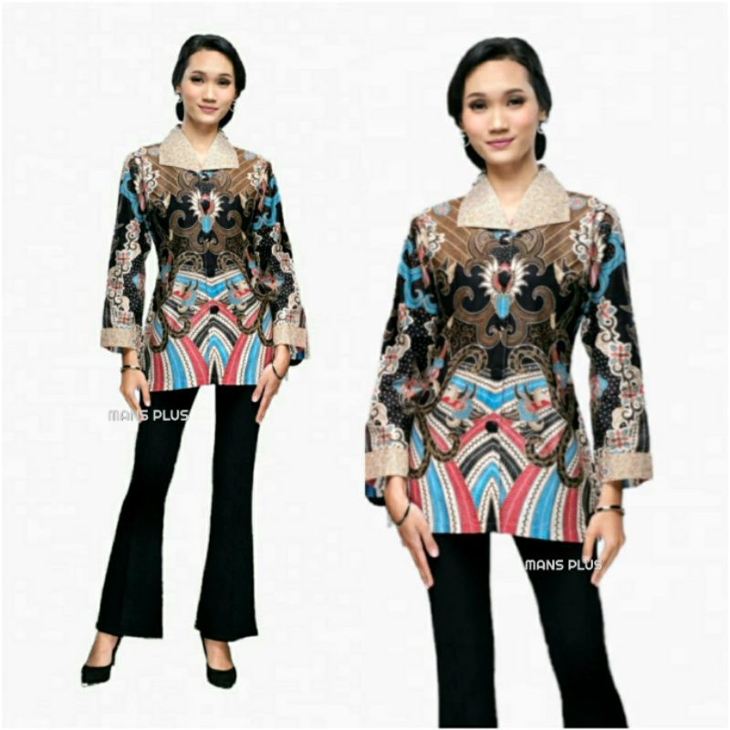 Blouse Batik Wanita Jumbo 4L-5L Atasan Kemeja Wanita Lengan Panjang Big Size XXXL Seragam Batik Baju Kerja Wanita GVN-Cr