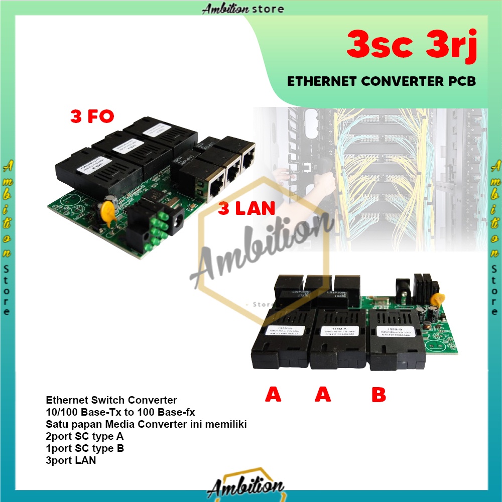 10/100M single mode 3FO 3LAN  3F3E Reverse POE Media Converter HTB Green Board