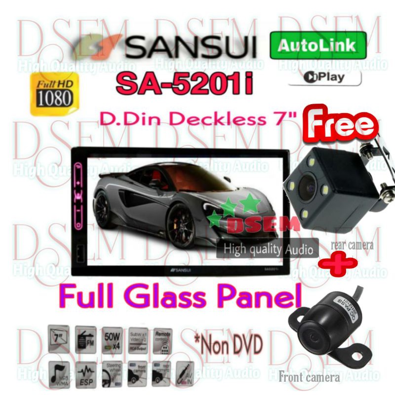 Head Unit Sansui SA 5201i Double Din Tape Mobil Free Kamera Depan & Belakang Sansui sa5201i