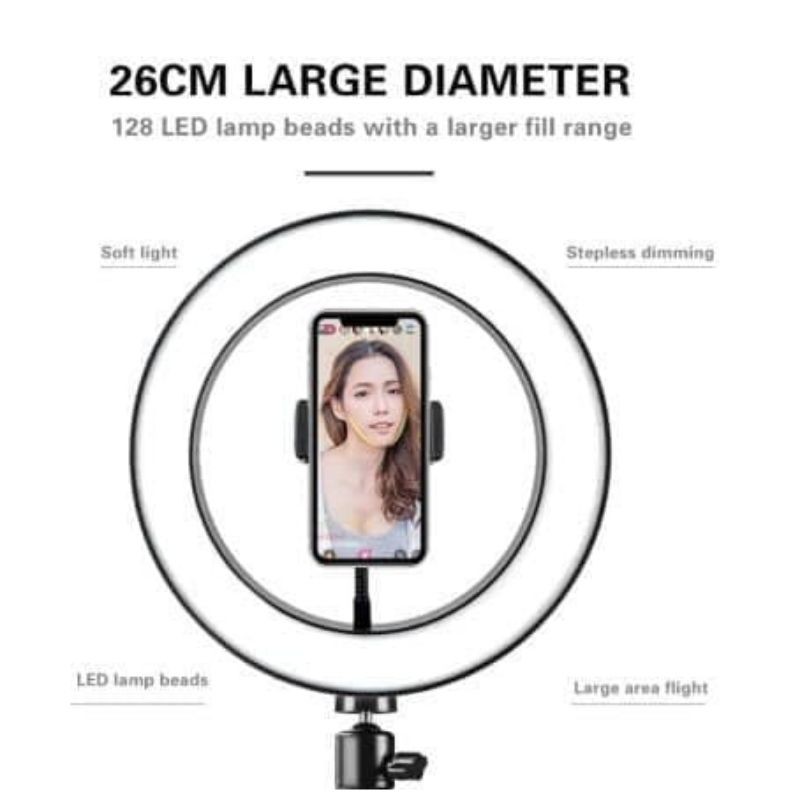 Paket Tripod 2Meter Plus Ring Light LED 26cm 10inch Selfie Makeup