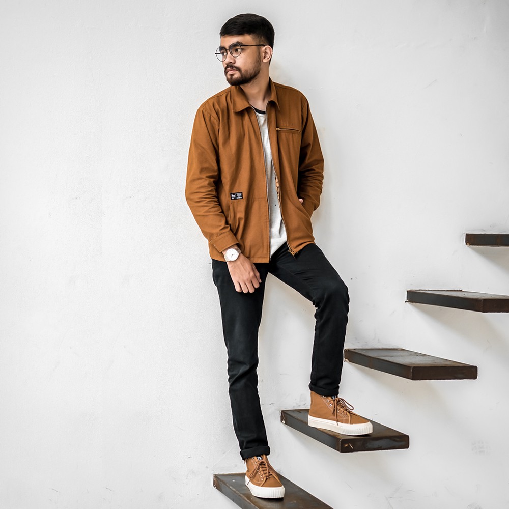 Harvey High Brown | 39-44 | Sneakers Pria Canvas Coklat High Hi Strap Simpel Laki Casual Velcro | FORIND x Tragen
