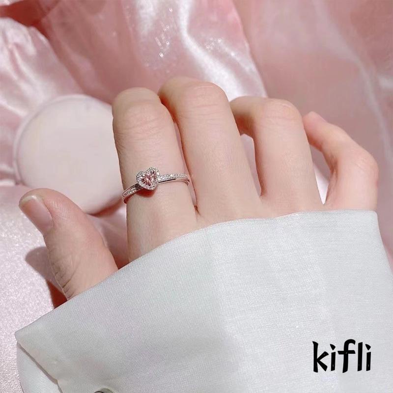 Cincin Wanita Bentuk Hati Warna Pink Untuk Hadiah Valentine / Ulang Tahun