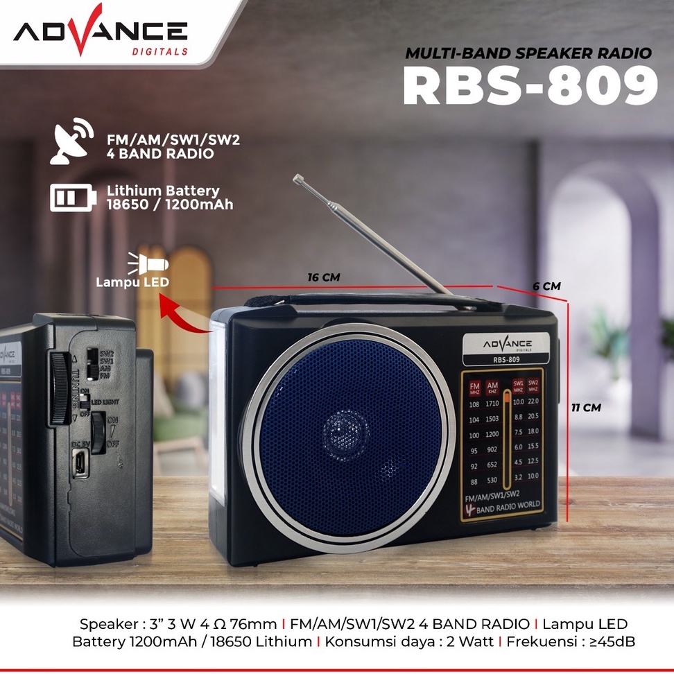 Radio FM/AM/SW1/SW2 4 Band Advance RBS 809