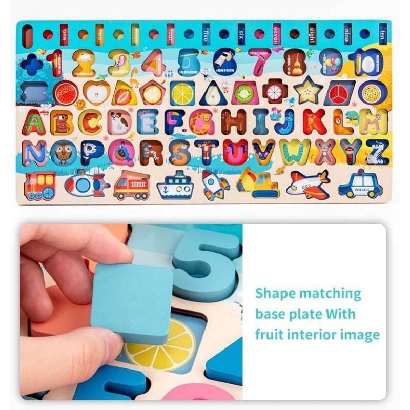 7 in 1 Wooden Puzzle alphabet number fishing games