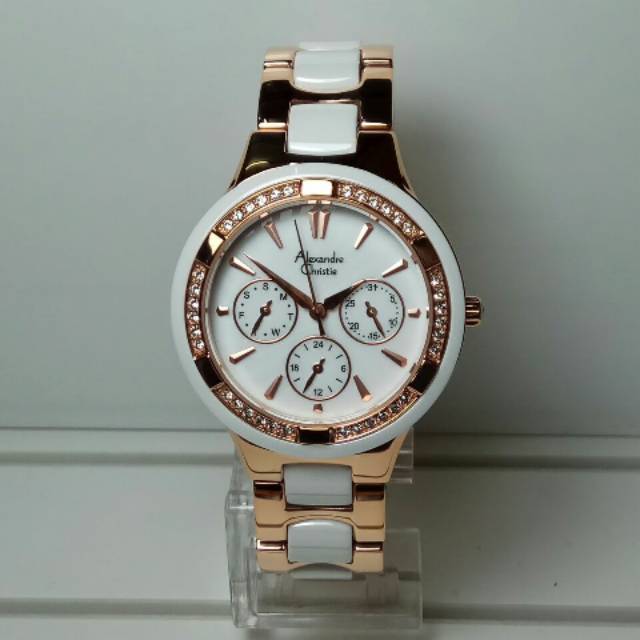 Jam tangan alexandre christie ac 2299 white rose gold