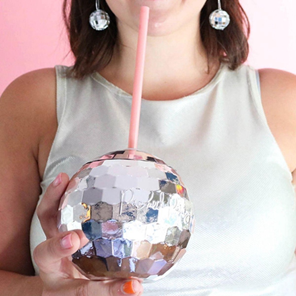 [Elegan] Gelas Minum Disco Ball Cup Dengan Senter Sparkly Sedotan Gelas Wine